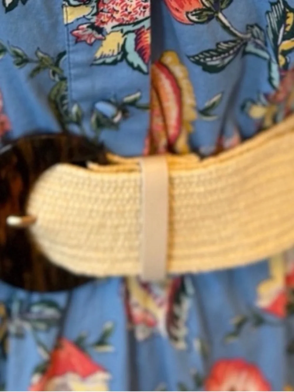 Woven Straw Belt with Tortoiseshell Buckle - Cream